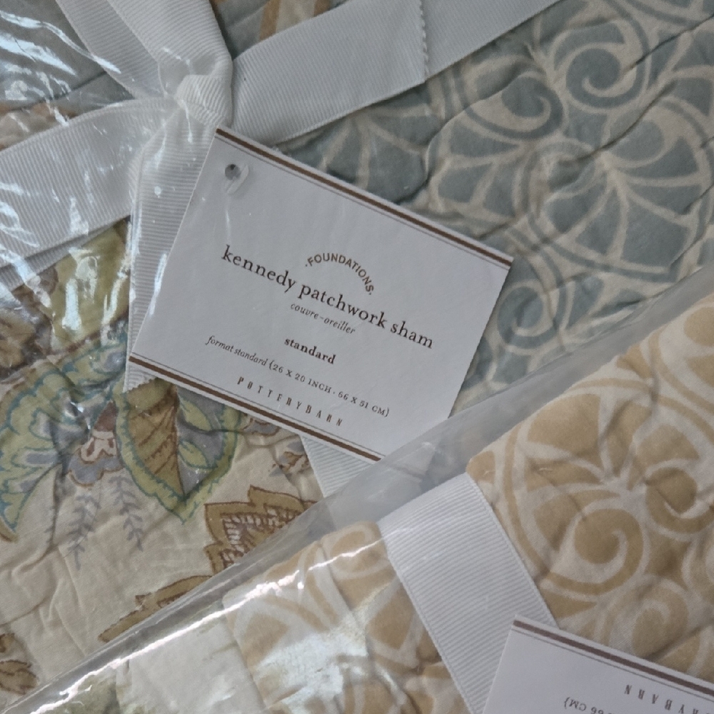 Pottery Barn Kennedy Patchwork Sham - Blue and Tan 2 Pcs